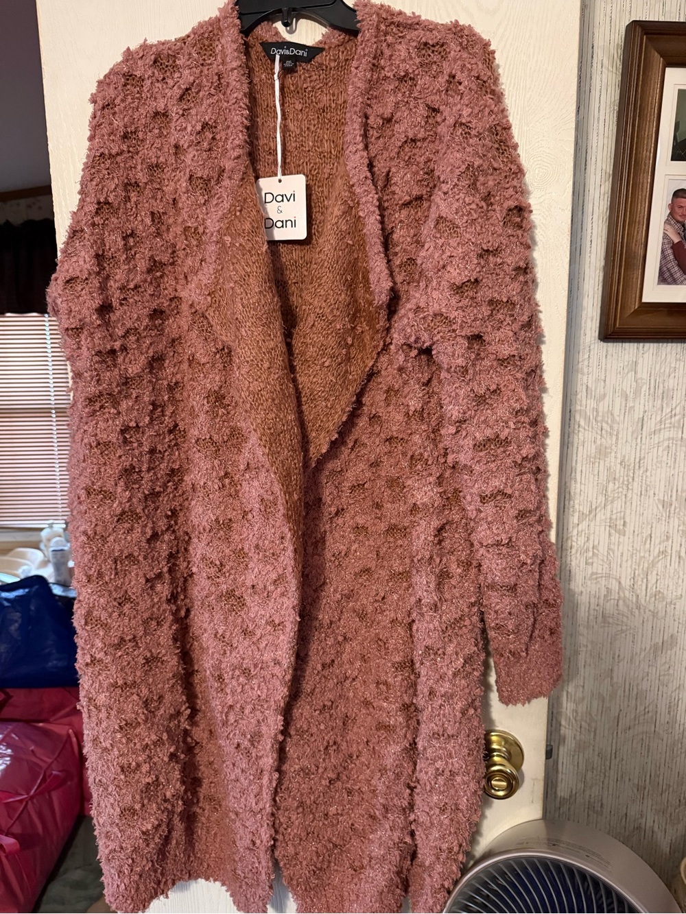 DAVI & DANI Plush Open-Front Cardigan in Dusty Rose